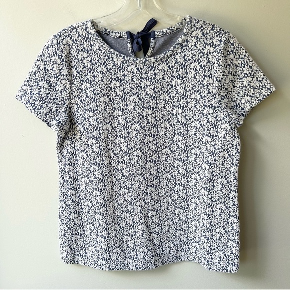 Talbots woven tapestry short sleeved top with tie neck in back - Picture 1 of 7